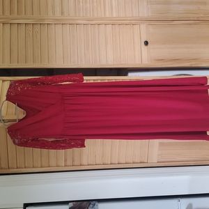 Red maxi dress long sleeved lace